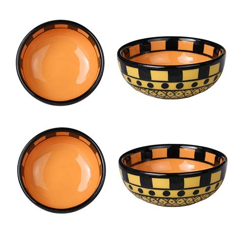 Caffeine Ceramic Handmade Orange and Yellow Dotted Katori Bowl – Set of ...