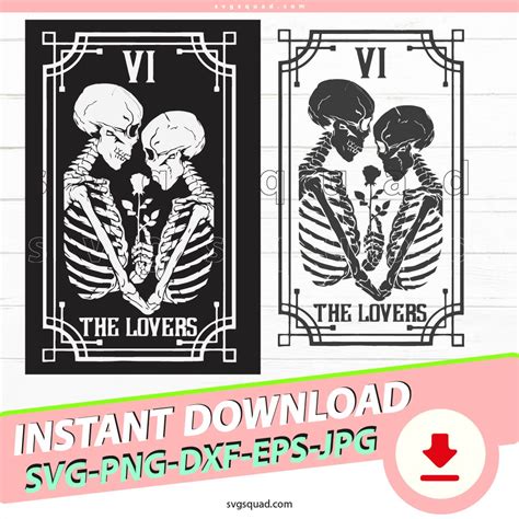 The Lovers Tarot Card Skeletons SVG PNG, Digital File, Skeletons Couple ...