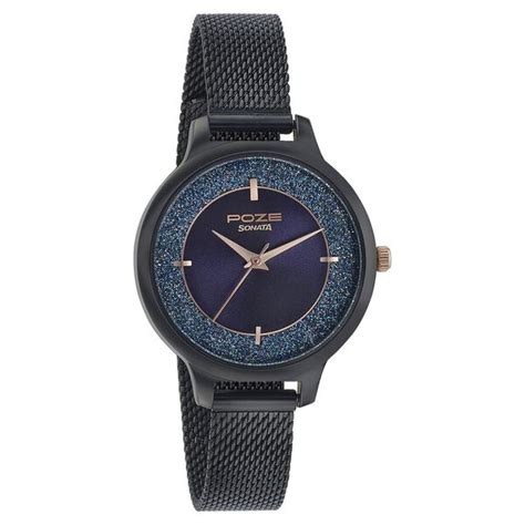 Buy Online Poze by Sonata Quartz Analog Blue Dial Leather Strap Watch ...
