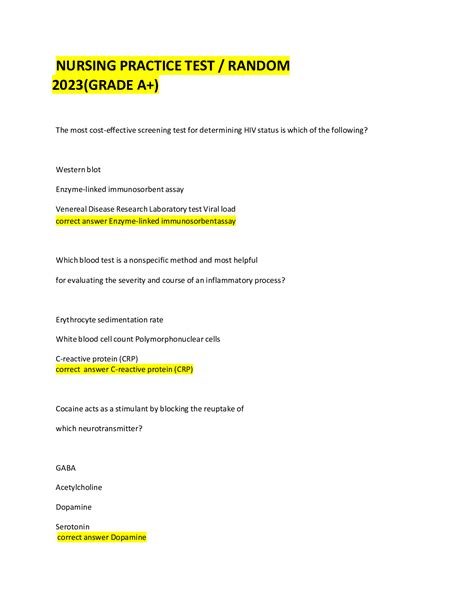 NURSING PRACTICE TEST / RANDOM 2023(GRADE A+) – Scholarfriends ...