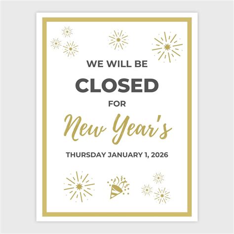 Free Printable Closed For New Years | Rossy Printable