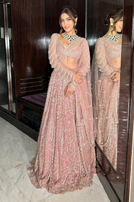 Buy Pink Net Hand Embroidery Sequins Scoop Floral Attached Can-can ...