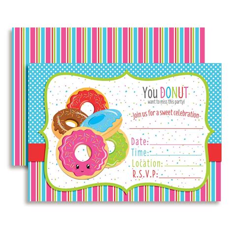 Amanda Creation Donut Fill in Birthday Party Invitations Set of 20 ...