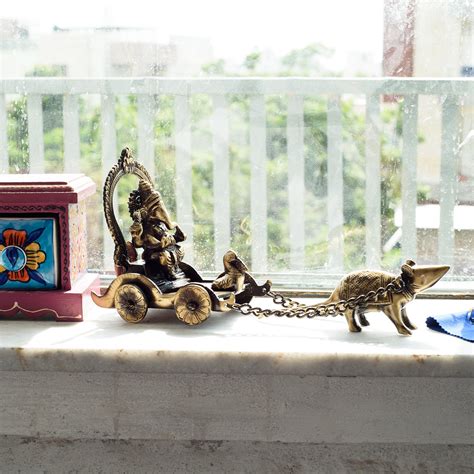 Brass Lord Ganesha Savari on Rat Antique Showpiece - eCraftIndia Online