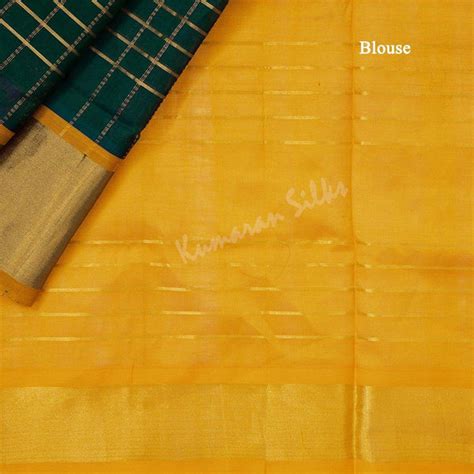 Amirthavarshini Silk Cotton Bottle green Saree With Checked Design ...