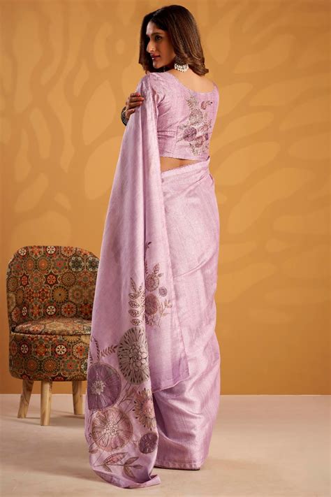 Conflate Lavender Digital Printed Tussar Silk Saree With Unique Blouse ...