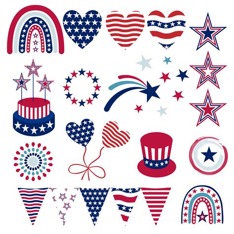 4th of July Clipart Elements Set, American Independence day, 9113100 ...