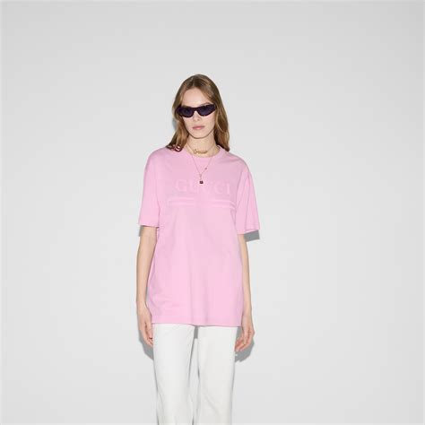 Printed cotton jersey T-shirt in pink | GUCCI® US
