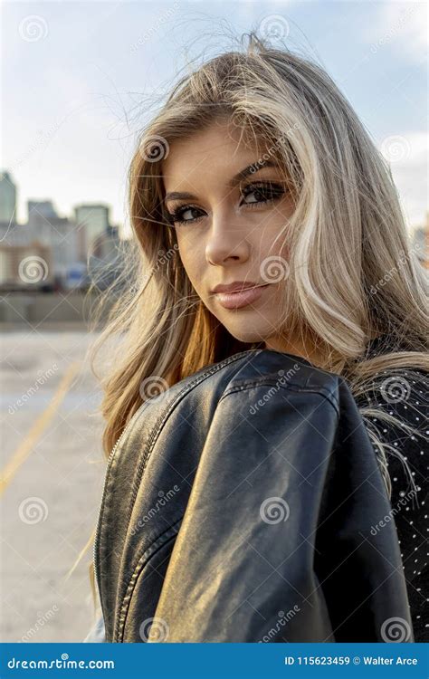 Gorgeous Blonde Hispanic Model Posing Outdoors Stock Image - Image of ...