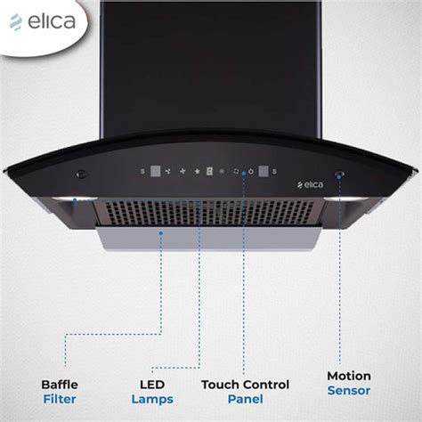 Elica 60 cm 1310 m3/hr Filterless FLCG 600 HAC MS NERO Touch + Motion ...