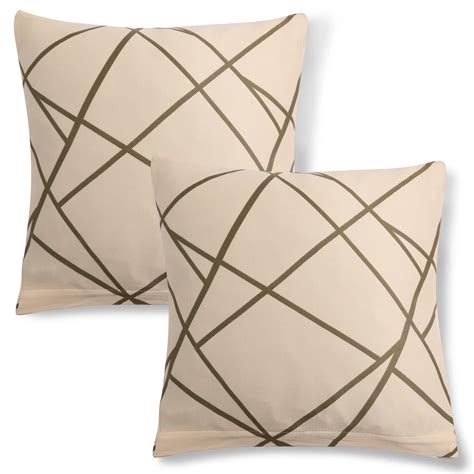 Beige Abstract Line Print Stretchable Zippered Pillow Covers | Set of 2 ...
