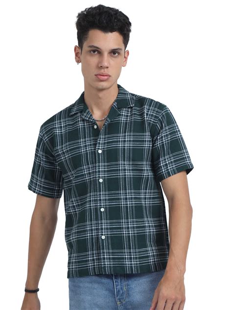 Men Checks Jacquard Oversized Shirt-Olive