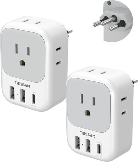 Amazon.com: TESSAN Brazil Plug Adapter 2 Pack, 7 in 1 US to Brazil ...