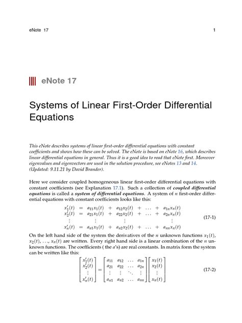 Image result for System of First Order Linear Differential Equation Using Matrix Method Examples