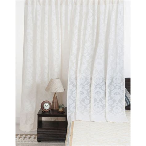 Buy Fabindia Off White Gulmarg Cotton Blend Semi Sheer Cutwork Curtain ...