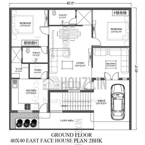 40 x 40 house plans east facing | 2BHK East Face Vastu Home Plan | HOUZY.IN