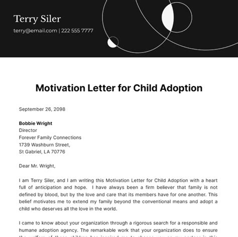 Free Motivation Letter for Child Adoption Template to Edit Online
