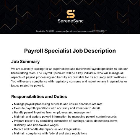 Free Payroll Specialist Job Description Template to Edit Online
