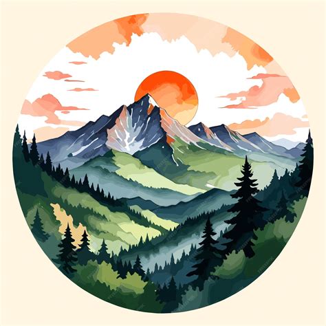 Sunrise Over Mountain Range Watercolor Illustration | Premium AI ...
