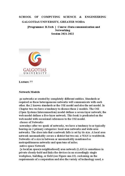 DCN lecture 77 @ Galgotias university - SCHOOL OF COMPUTING SCIENCE ...