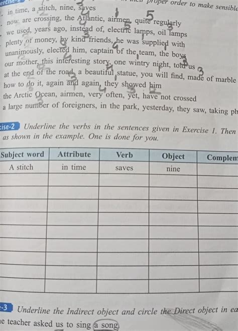 underline the verbs in the sentence given in exercises one then make a ...