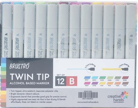 BRUSTRO Twin Tip Alcohol Based Marker Set of 24 Basic (B) in elegant ...