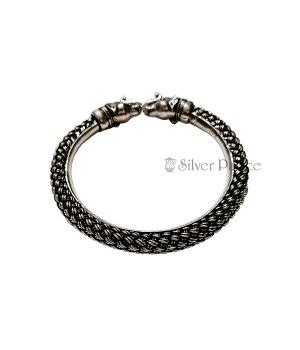 Oxidised Silver Elephant Head Adjustable Kada For Men - Silver Palace
