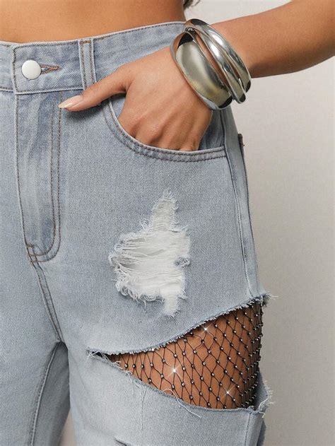 Blue Crystal Mesh Jeans - Rockstar – Wear Your Words