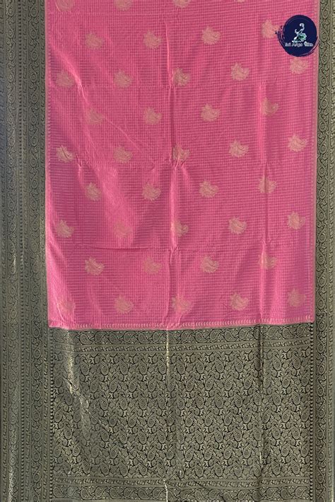 Light Pink Semi Banarasi Saree With Zari Checked Pattern - Sri Arya Silks