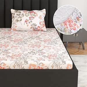Buy Divine Casa 144 TC 100% Cotton Floral Print Peach Super Soft ...