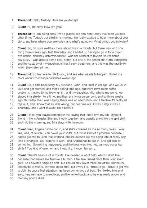 Therapy Session Transcript: Client Melody's Journey - Studocu