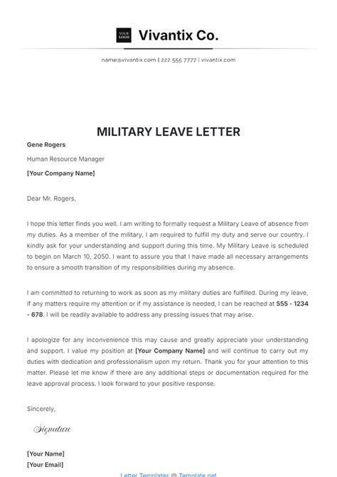 Free Military Leave Letter Template to Edit Online
