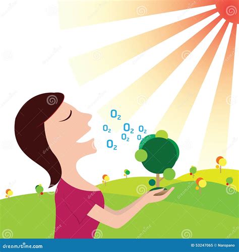 Women Breathe Oxygen in Pure Nature.save the Earth Stock Vector - Illustration of oxygen ...
