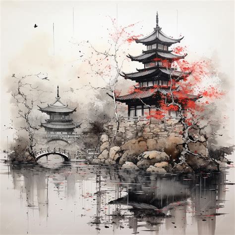 Premium AI Image | Traditional Japanese Sumie Ink Wash Painting