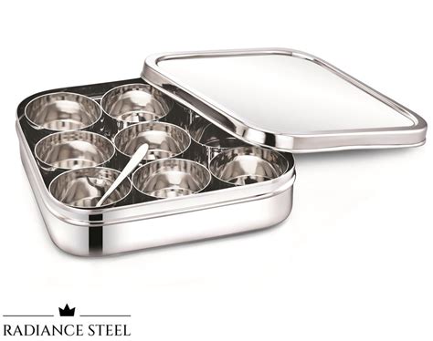 Radiance Steel | Stainless Steel Square Masala Dabba |Spice Box with ...
