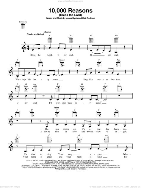 10,000 Reasons (Bless The Lord) sheet music for ukulele (PDF)