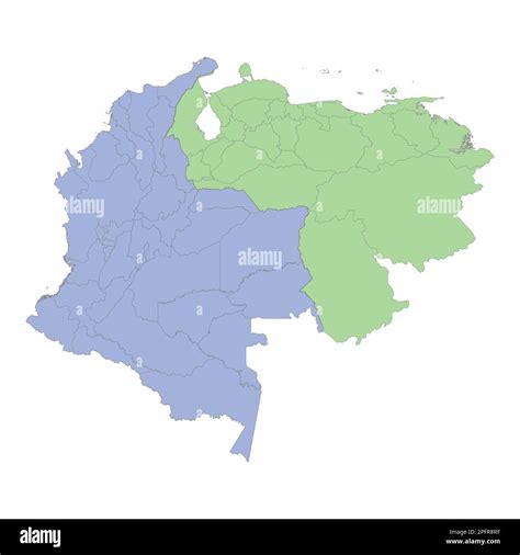 High quality political map of Colombia and Venezuela with borders of the regions or provinces ...