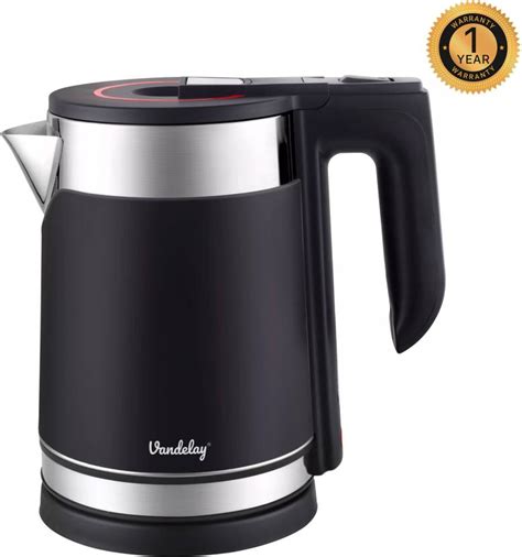 Vandelay Electric Kettle (1.7L) - Double Wall, Cool Touch Kettle with ...