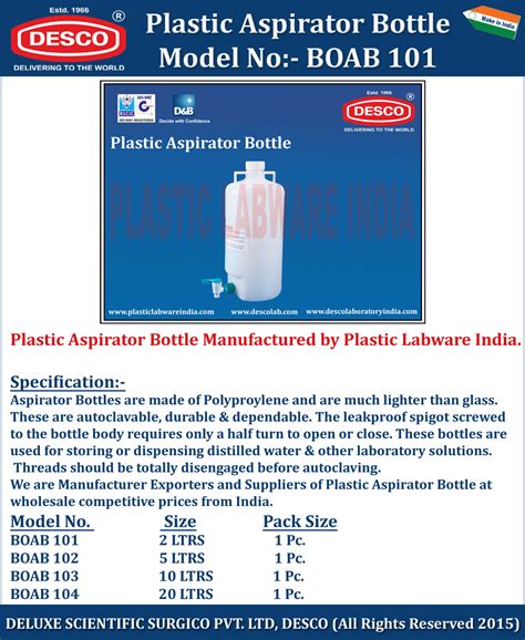 Plastic Laboratory Aspirators Bottles - Manufacturers, Suppliers ...