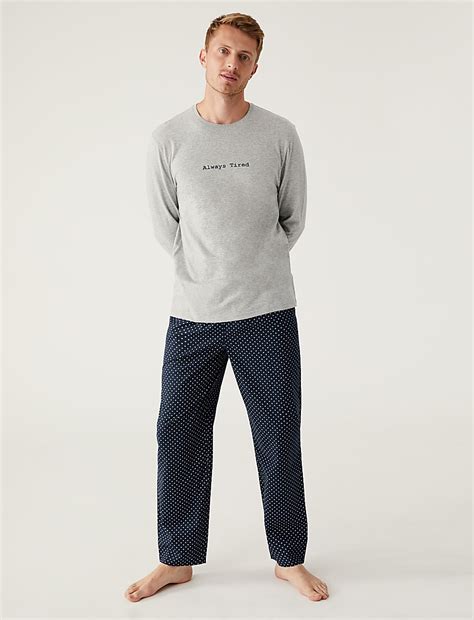 Buy Pure Cotton Always Tired Slogan Pyjama Set at Marks & Spencer