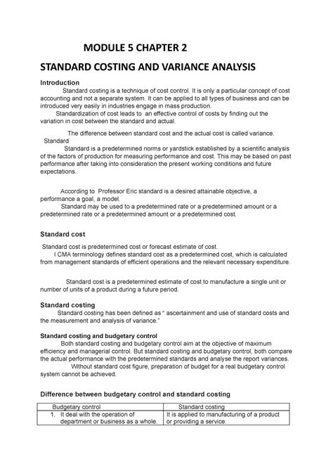 Module 5 Chapter 2 Standard costing(cost Accounting) - Advanced Cost ...
