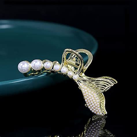 NGEL Pearl Fish Tail Long Claw Clips, Hair Catch Barrettes, Large Hair ...