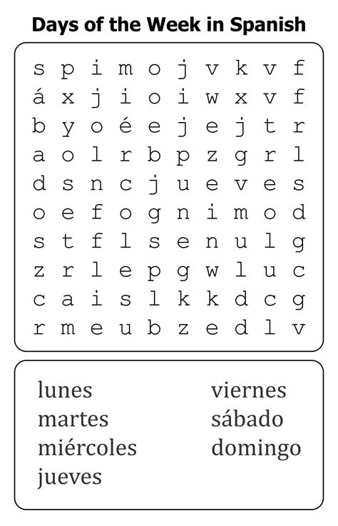 Spanish Worksheets Days Of The Week