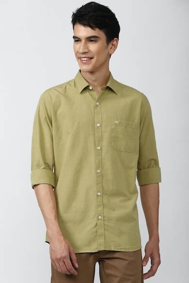 Buy Men Olive Slim Fit Solid Full Sleeves Casual Shirt Online - 741475 ...