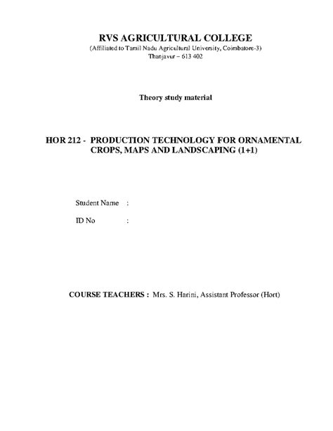 HOR 212: Production Technology for Ornamental Crops & Landscaping - Studocu