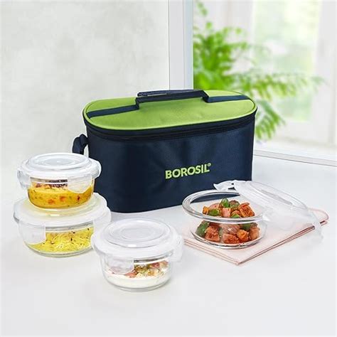 Buy Borosil Alfa Green Fusion Lunchbox | 4pc (240ml x 2 + 400ml x 2 ...