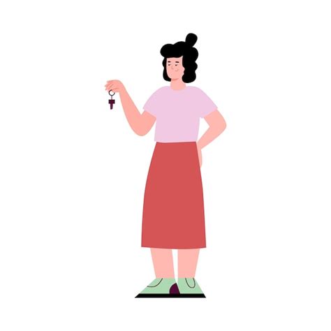 Vrouw stripfiguur met sleutels in handen vector illustratie geïsoleerd ...