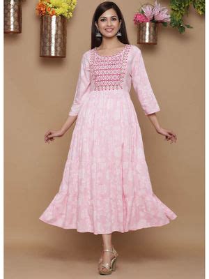 Buy Juniper Baby Pink Ethnic Motif Printed Rayon Tiered Maxi Dress with ...