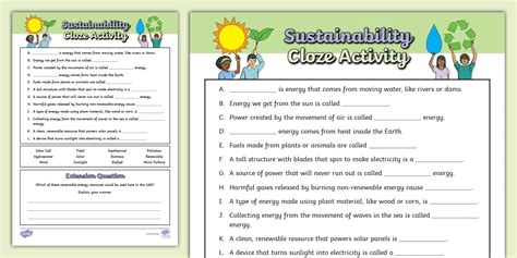 Sustainability Cloze Activity