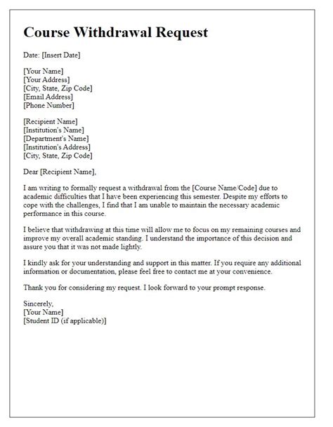 Letter Template For Withdrawal From Course Request - Free Samples in ...